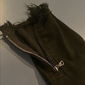 Black Frayed Zipper Hem Jeans